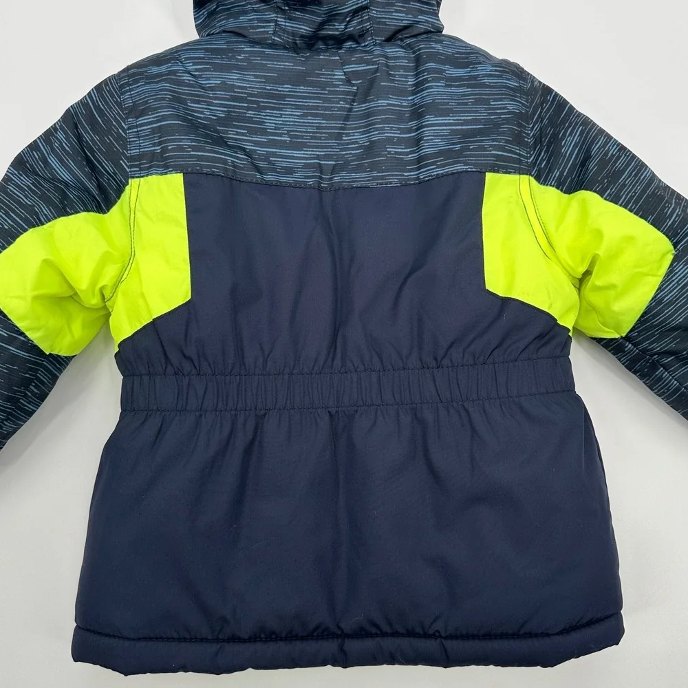 OshKosh B'gosh Navy‎ Blue Neon Yellow Trim Hooded Winter Jacket Kids 24M